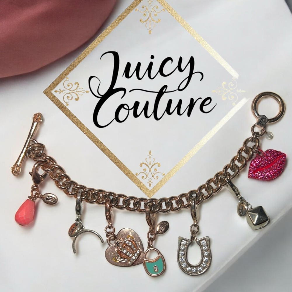 VINTAGE✨Juicy Couture Lips 👄 Toggle Charm Bracelet With 7 Charms
